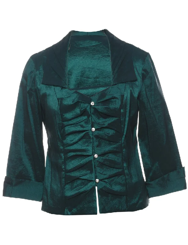 Dark Green Metallic Button-Front Evening Jacket - M