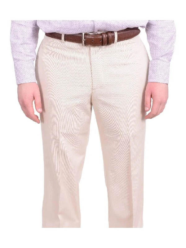 Geoffrey Beene Classic Fit Tan Corded Flat Front Cotton Blend Dress Pants