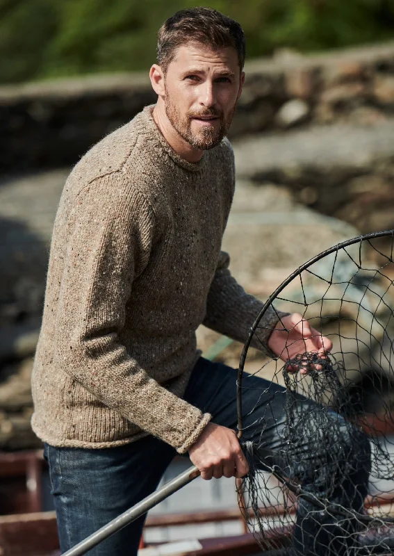 Raheen Tweed Roll Neck Mens Sweater | Oatmeal