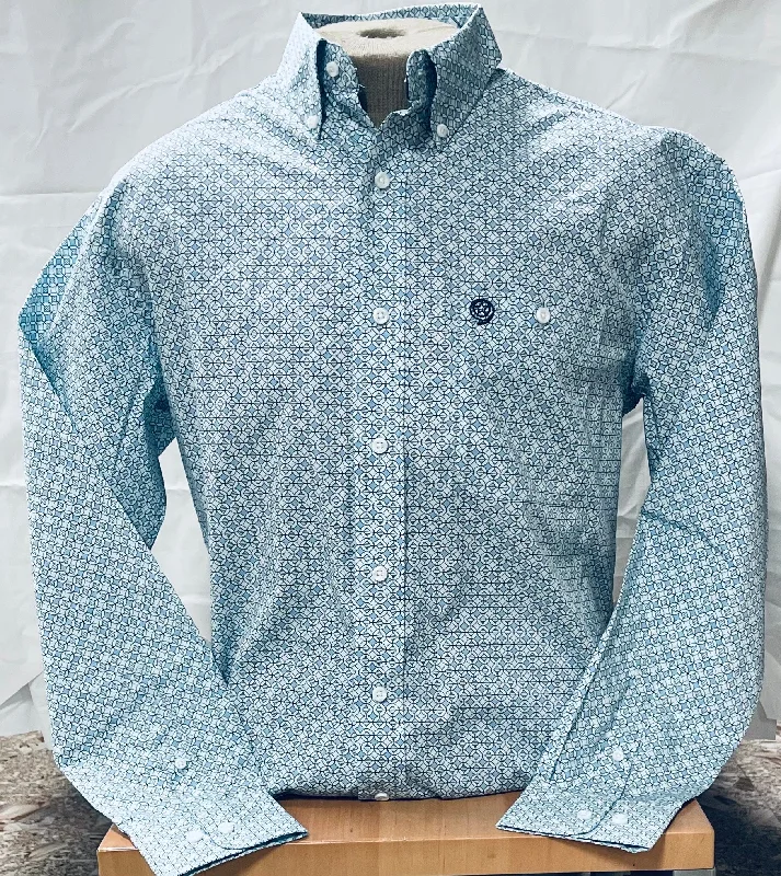 WRANGLER MENS GEORGE STRAIT BLUE GEOMETRIC PRINT LONG SLEEVE