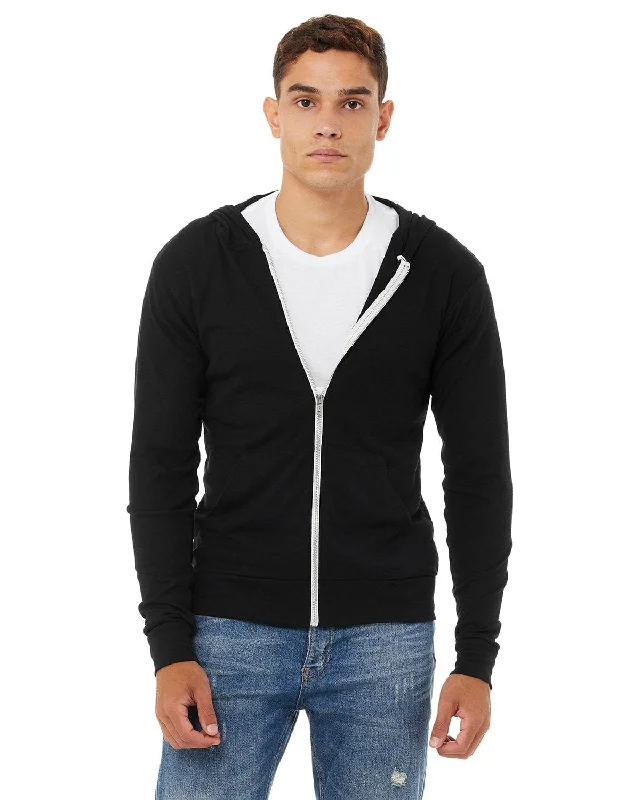 Bella+Canvas Unisex Triblend Full-Zip Lightweight Hoodie | Black Triblend