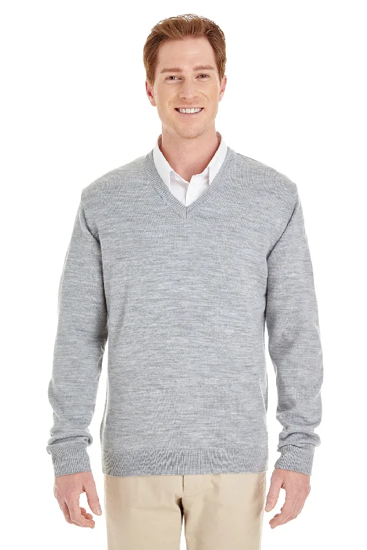 Harriton Mens Pilbloc Pill Resistant V-Neck Long Sleeve Sweater - Heather Grey