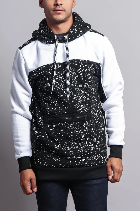 Long Length Splattered Contrast Hoodie