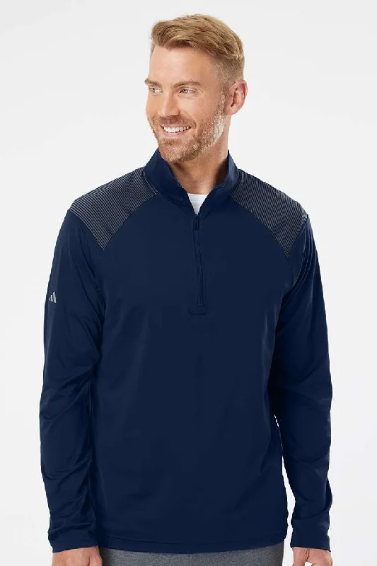 Adidas Mens Shoulder Stripe Moisture Wicking 1/4 Zip Sweatshirt - Team Navy Blue