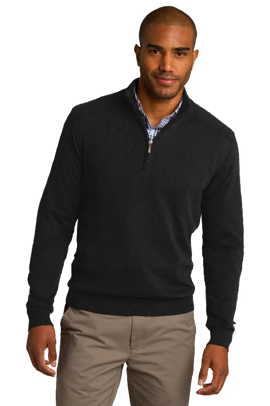 Port Authority Mens Long Sleeve 1/4 Zip Sweater - Black - Closeout