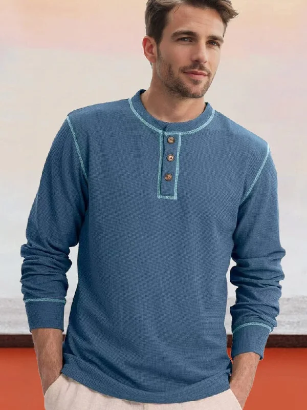 Comfy Versatile Waffle Henley Shirt