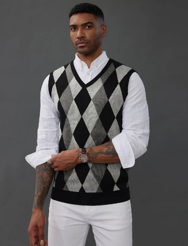 Men Stylish Sleeveless V-Neck Contrast Color Pullover Knitting Vest Knitwear