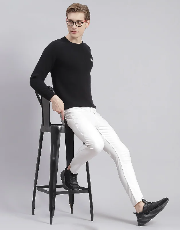 Men Black Solid Round Neck Full Sleeve Pullover