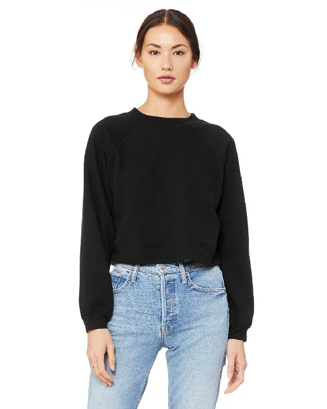 Bella+Canvas Ladie's Raglan Pullover Fleece Crewneck Sweatshirt | Black