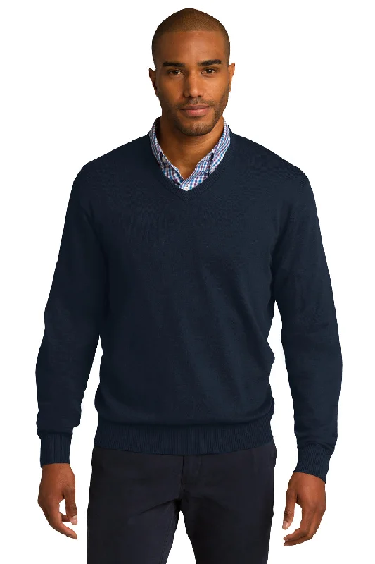 Port Authority Mens Long Sleeve V-Neck Sweater - Navy Blue - Closeout