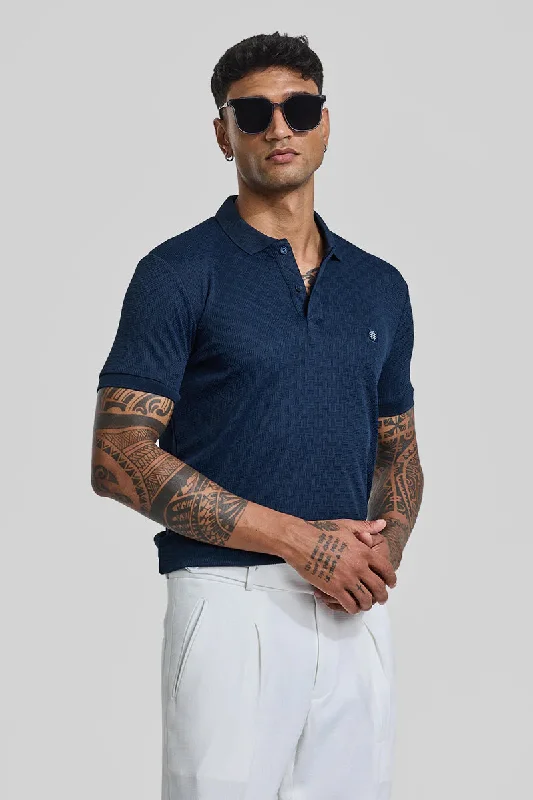 Navy Textured Polo T-Shirt