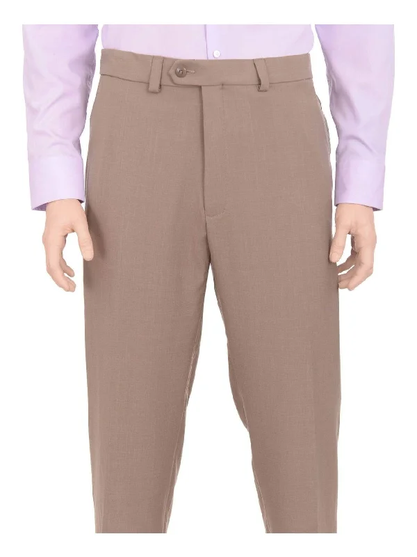 Haggar Regular Fit Taupe Textured Flat Front Comfort Waist Washable Dress Pants