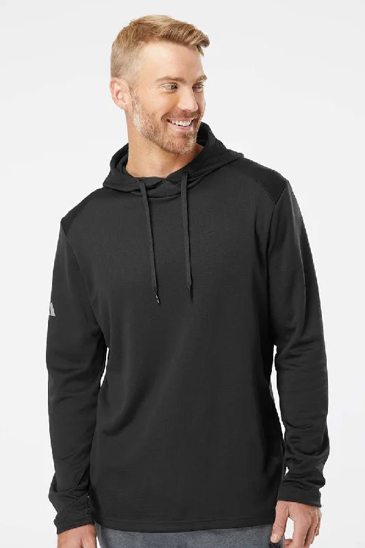 Adidas Mens Textured Mixed Media Hooded Sweatshirt Hoodie - Black