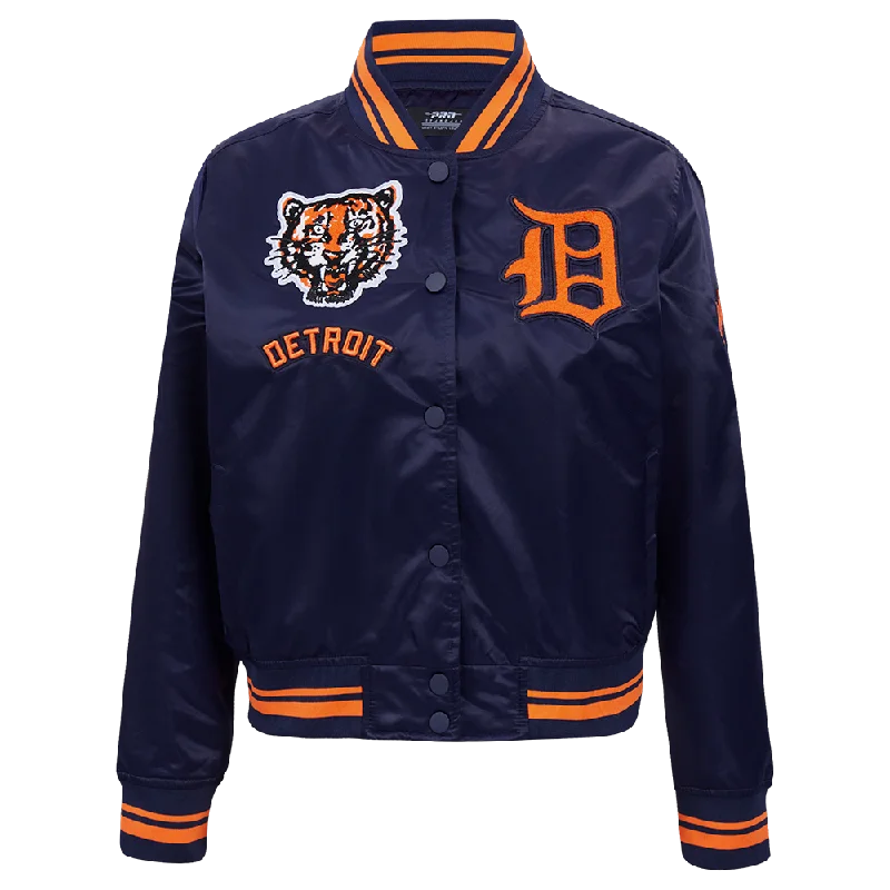 MLB DETROIT TIGERS RETRO CLASSIC WOMEN'S RIB SATIN JACKET (MIDNIGHT NAVY/ORANGE/ MIDNIGHT)