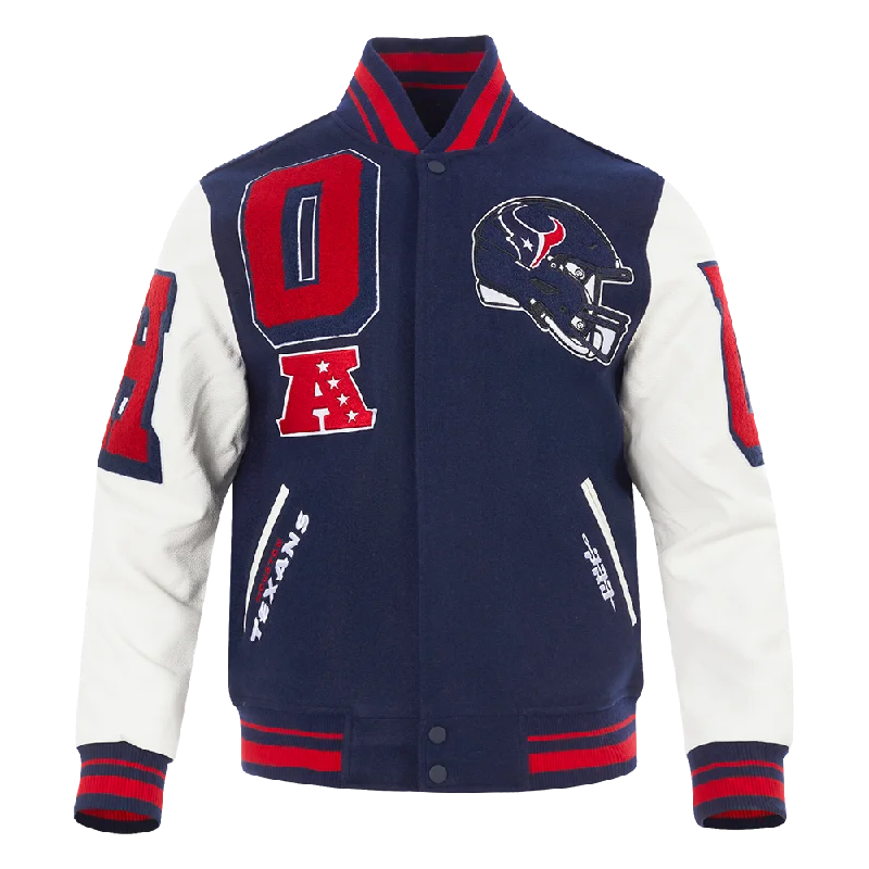 NFL HOUSTON TEXANS MASHUP MEN'S RIB WOOL VARSITY JACKET (MIDNIGHT NAVY/RED/MIDNIGHT NAVY)