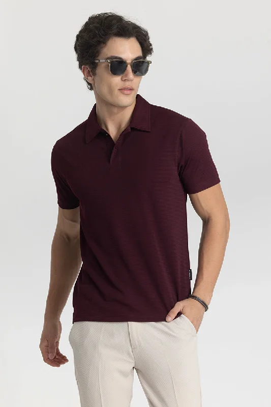 Burgundy Textured Polo T-Shirt