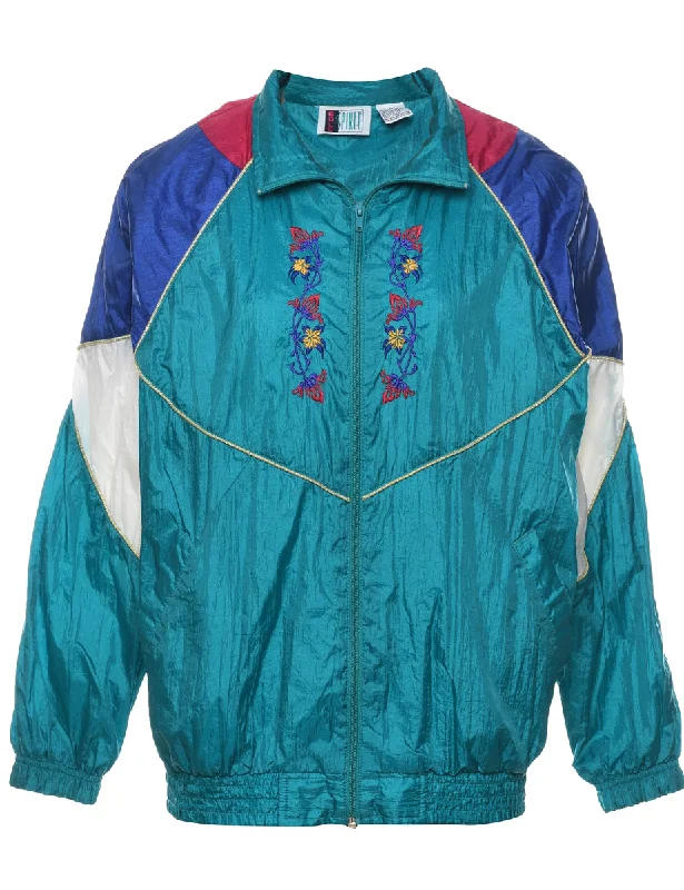 Embroidered Floral 1990s Nylon Jacket - M