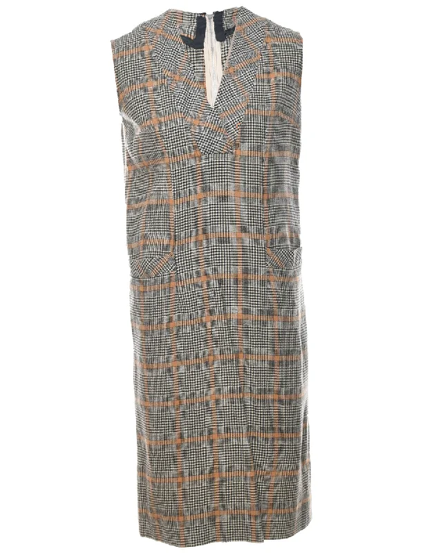 Dogtooth Check Sleeveless Dress - M