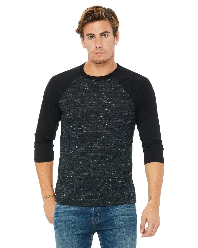 Bella+Canvas Unisex Triblend 3/4-Sleeve Baseball T-Shirt | Blck Mrble/ Blck