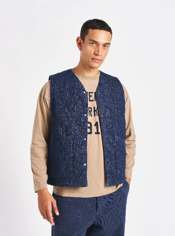 Universal Works Weekend Gilet in Indigo Quilt Denim