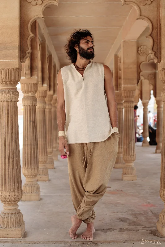 Earthy Raw Silk Outfit ⋙ Frayed Sleeveless Shirt + Harem Pants