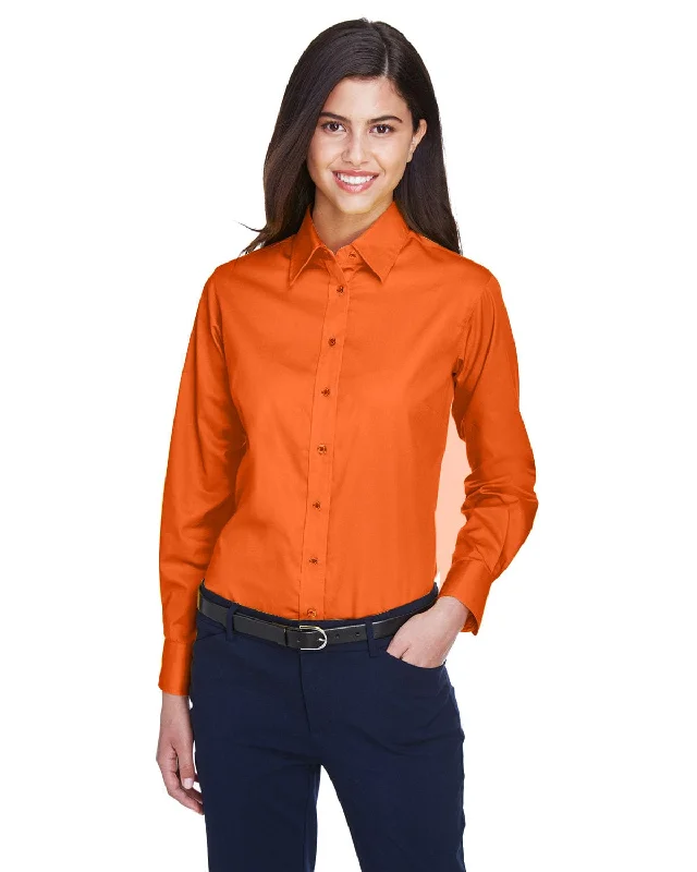 Harriton Ladies Long Sleeve Stain-Release Twill Shirt | Team Orange