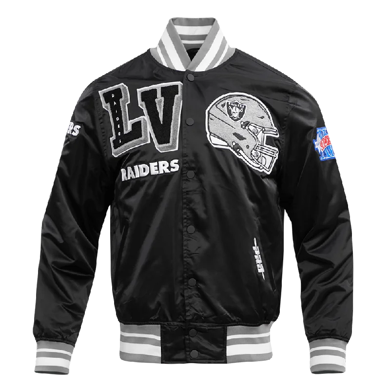 NFL LAS VEGAS RAIDERS MASHUP MEN'S RIB SATIN JACKET (BLACK/GRAY)