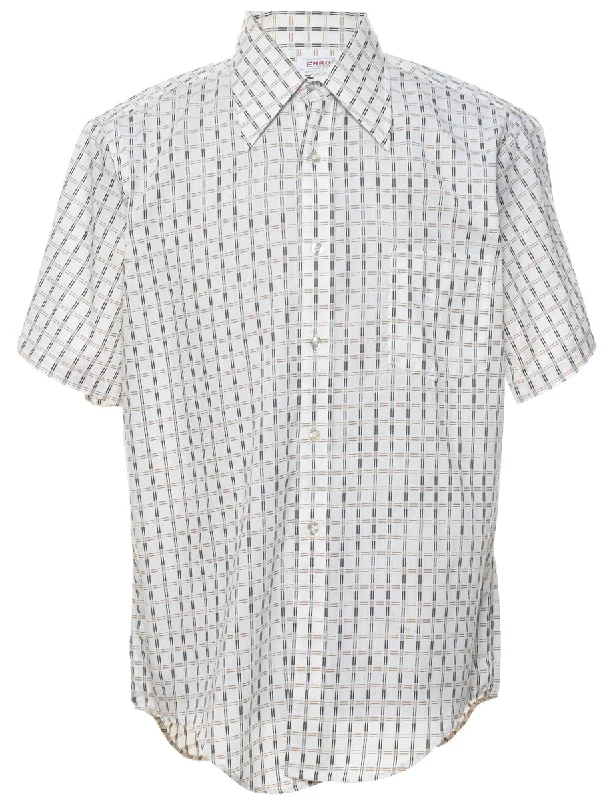 ENRO Checked White 1970s Shirt - L