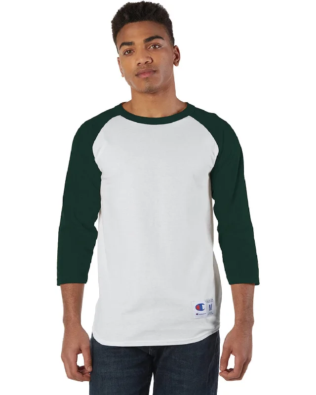 Champion Cotton Raglan Baseball Jersey | White/ Drk Green