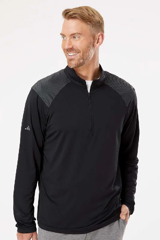 Adidas Mens Shoulder Stripe Moisture Wicking 1/4 Zip Sweatshirt - Black