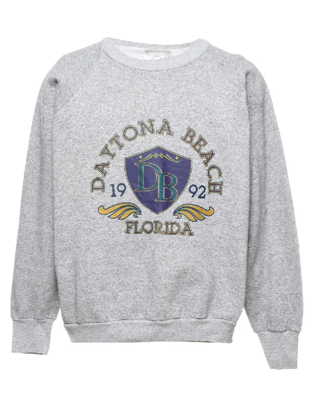 Daytona Beach Printed Light Grey Sweatshirt - L