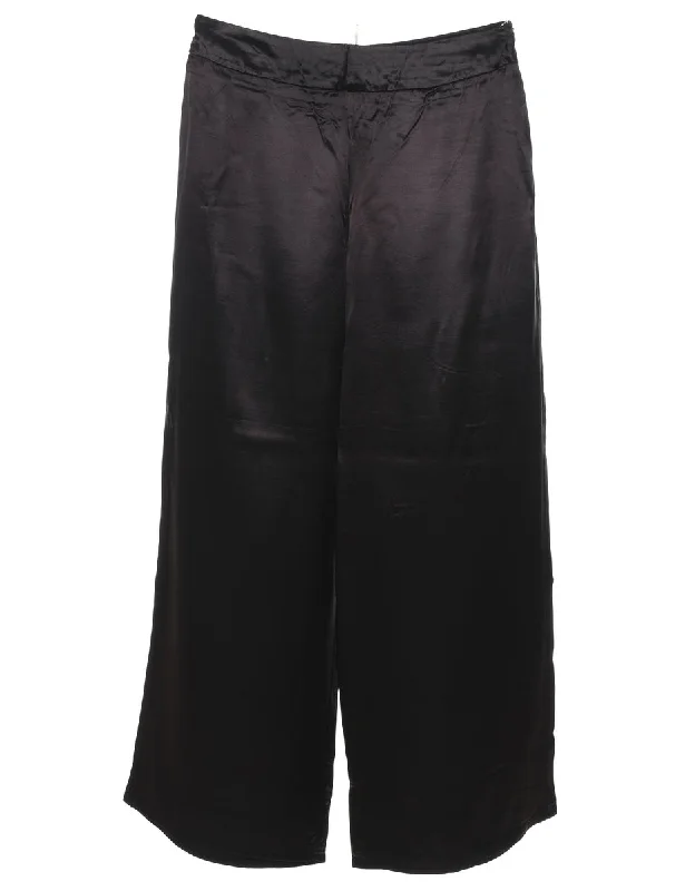 Dark Brown Silk Blend Flared Leg Palazzo Pants - W30 L30