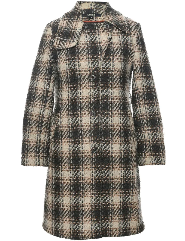 DKNY Checked Pattern Wool Coat - M