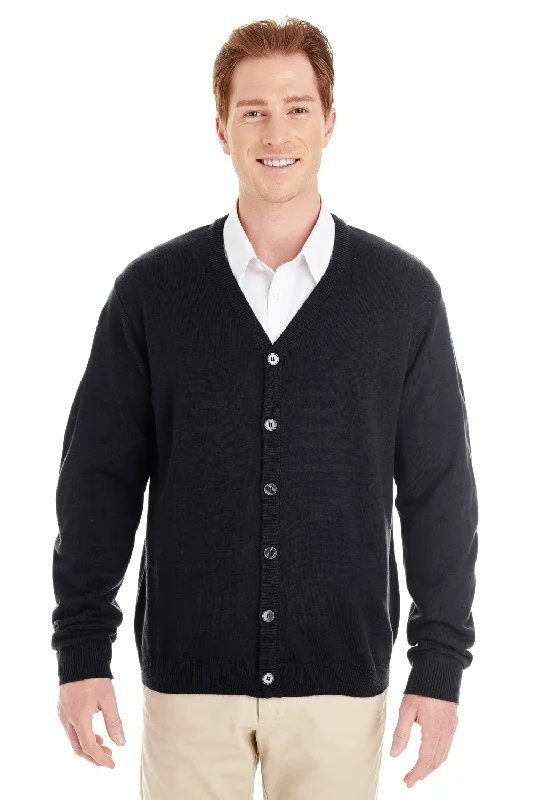 Harriton Mens Pilbloc Pill Resistant Button Down Long Sleeve Cardigan Sweater - Black