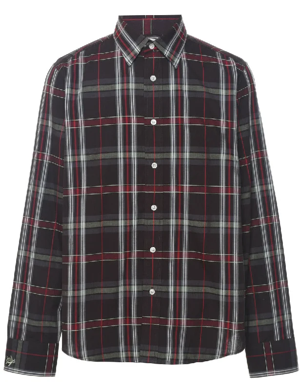 Dark Grey & Red Classic Checked Shirt - M