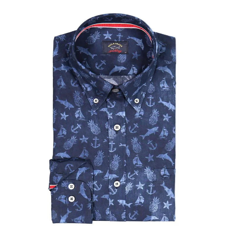 PAUL & SHARK Long Sleeve Marine Print Shirt