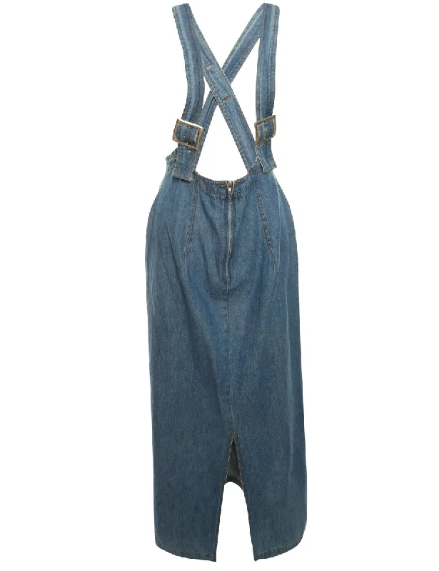 Denim Maxi Skirt With Straps - L