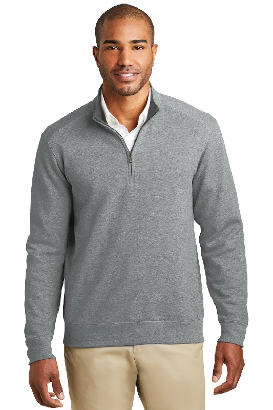 Port Authority Mens 1/4 Zip Long Sleeve Sweater - Heather Medium Grey