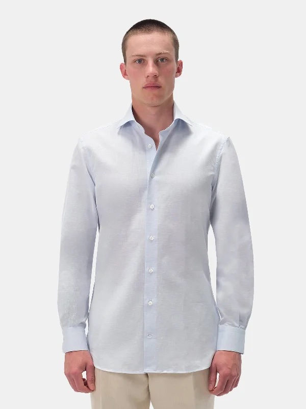 Light Blue Cotton Linen Blend Cutaway Collar Shirt