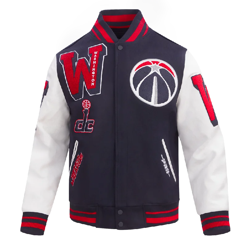 NBA WASHINGTON WIZARDS MASHUP MEN'S RIB WOOL VARSITY JACKET (MIDNIGHT NAVY/RED/MIDNIGHT NAVY)