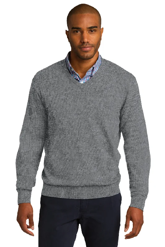 Port Authority Mens Long Sleeve V-Neck Sweater - Heather Medium Grey - Closeout