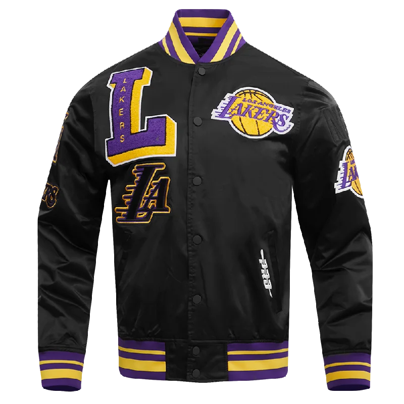 NBA LOS ANGELES LAKERS MASHUP MEN'S RIB SATIN JACKET (BLACK/PURPLE)