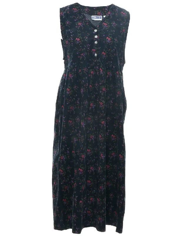 Corduroy Floral Pattern Dress - M