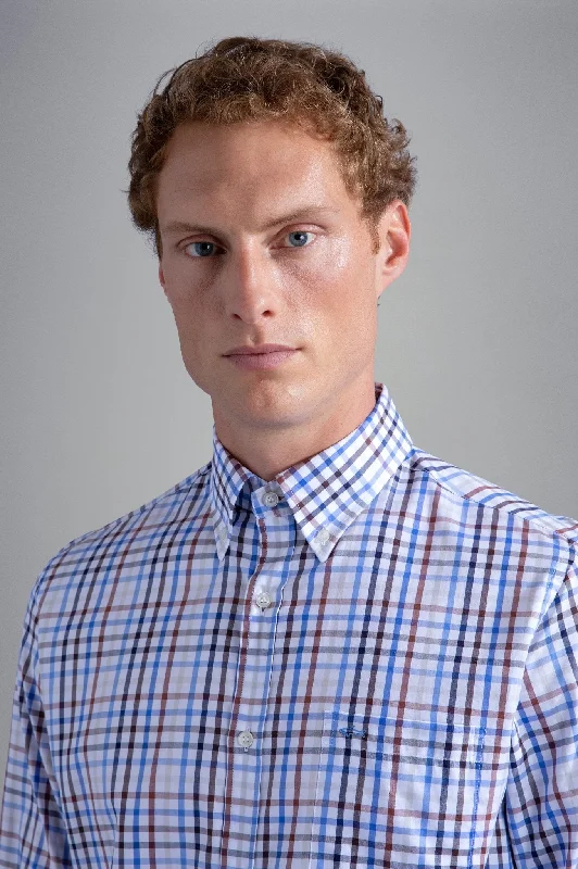 PAUL&SHARK X Long Sleeve Twill Check Shirt BLUE/BROWN/NAVY/WHITE