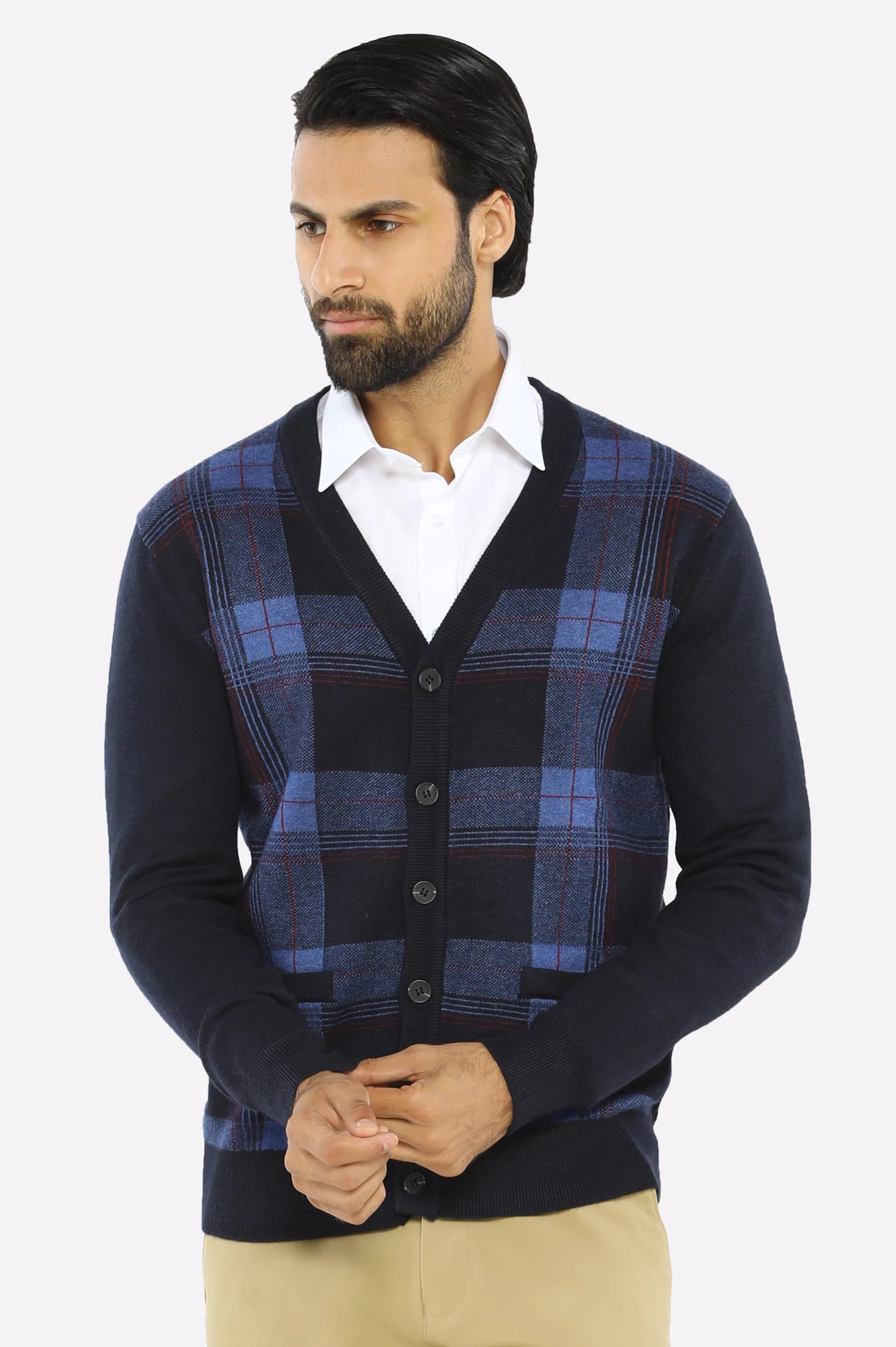 Men Full Sleeves Blue Cardigan