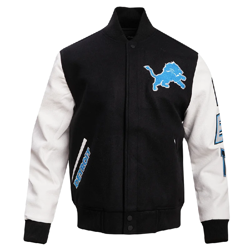 NFL DETROIT LIONS CLASSIC MEN'S WOOL VARSITY JACKET (BLACK/WHITE)