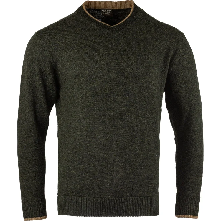 Jack Pyke Ashcombe V Neck 100% Lambswool Sweater - Dark Olive