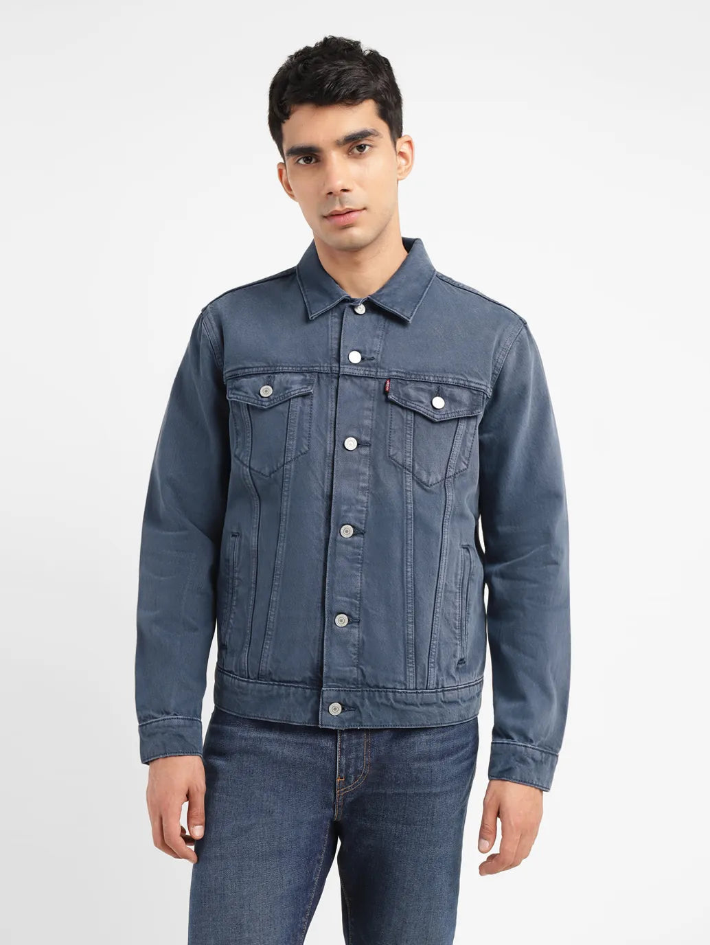 Men's Solid Mid Indigo Spread Collar Jacket