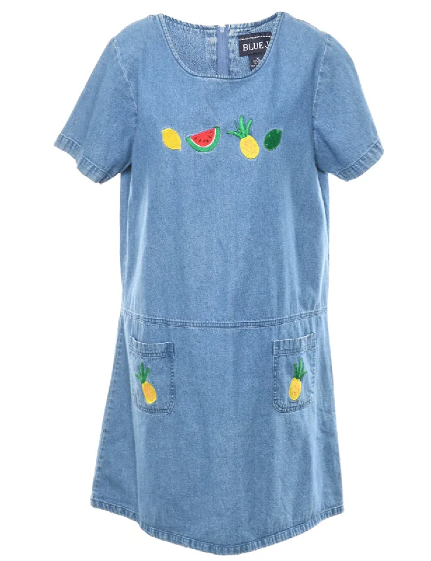 Embroidered Denim Dress - XL