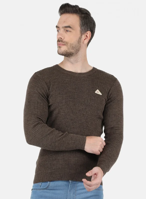 Men Brown Solid Pullover